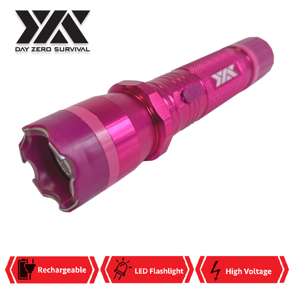 DZS Pink Metal Stun Gun 10 Million Volt Rechargeable with Flashlight - TOPHATTER'S ARMORY DEALS Collectible Weapons - Tophatter Daily Deals