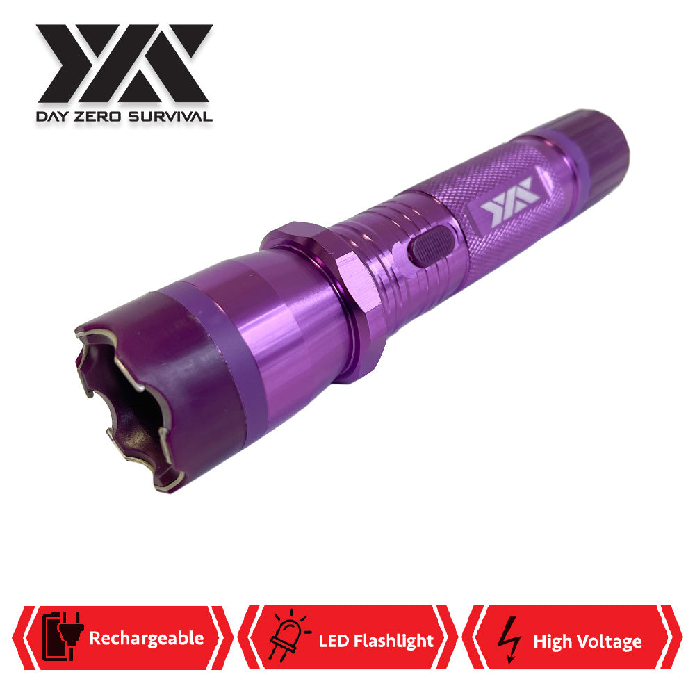 DZS Purple Metal Stun Gun 10 Million Volt Rechargeable with Flashlight - TOPHATTER'S ARMORY DEALS Collectible Weapons - Tophatter Daily Deals