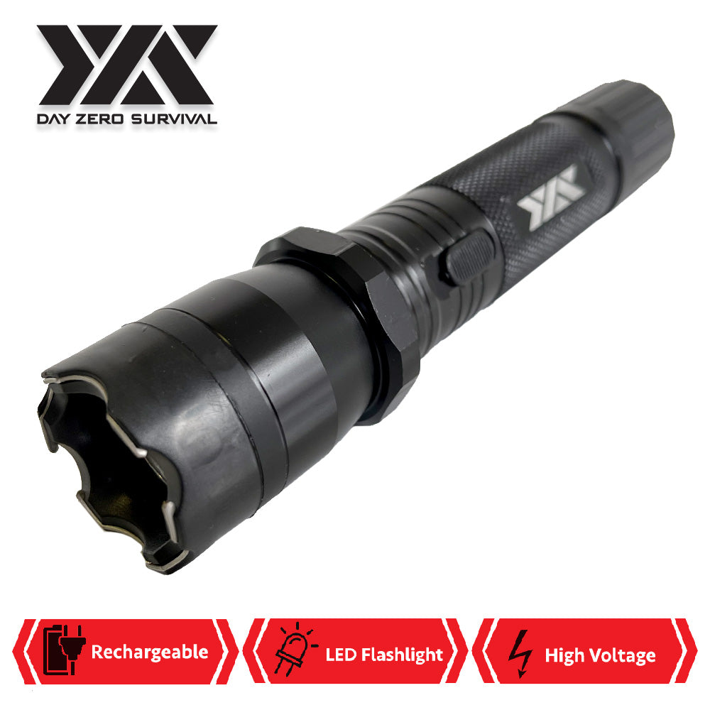 DZS Black Metal Stun Gun 10 Million Volt Rechargeable with Flashlight - TOPHATTER'S ARMORY DEALS Collectible Weapons - Tophatter Daily Deals
