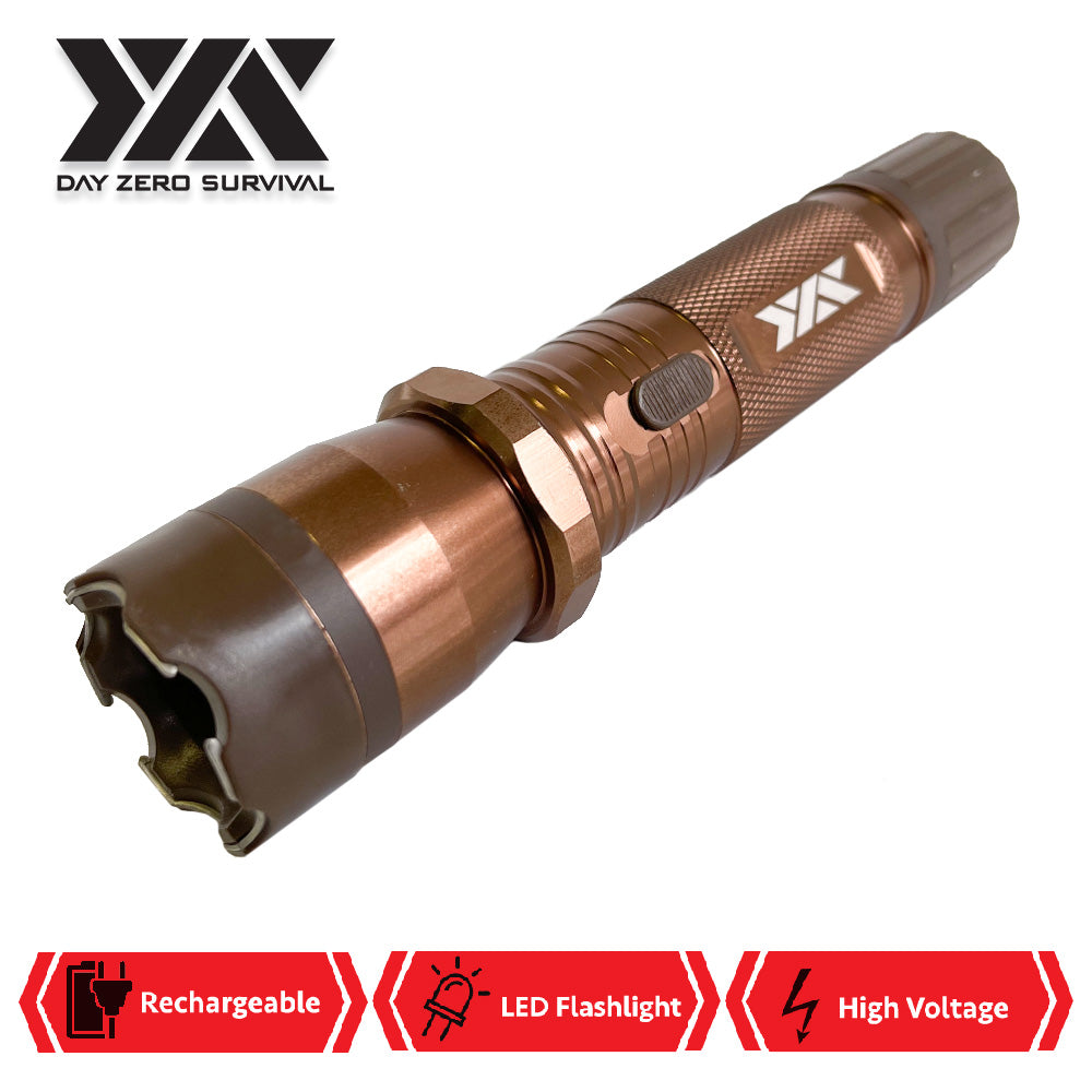 DZS Brown Metal Stun Gun 10 Million Volt Rechargeable with Flashlight - TOPHATTER'S ARMORY DEALS Collectible Weapons - Tophatter Daily Deals