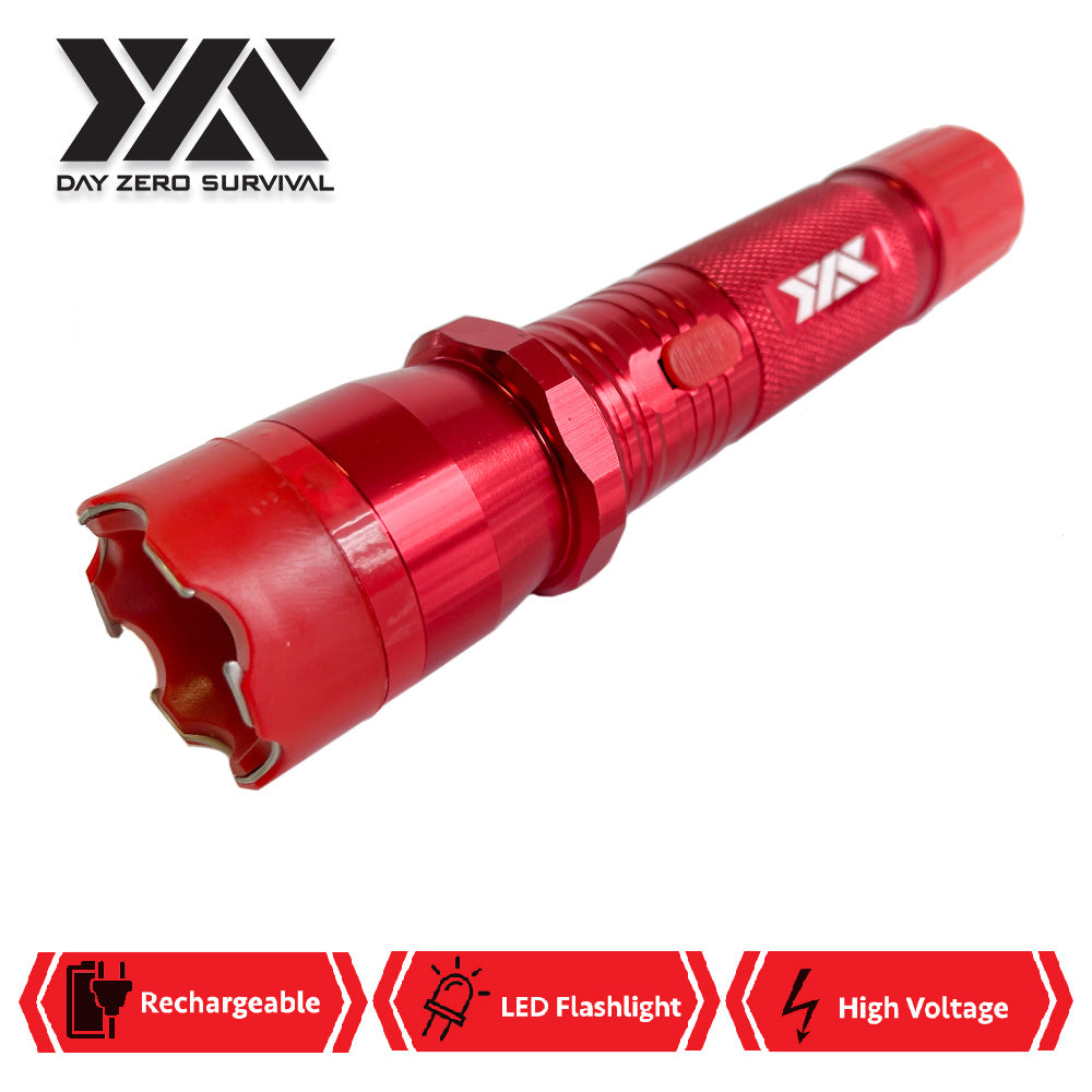 DZS Red Metal Stun Gun 10 Million Volt Rechargeable with Flashlight - TOPHATTER'S ARMORY DEALS Collectible Weapons - Tophatter Daily Deals