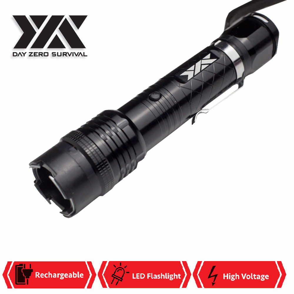 DZS METAL Tactical Stun Gun Rechargeable With LED Flashlight Collectible Weapons - Tophatter Daily Deals