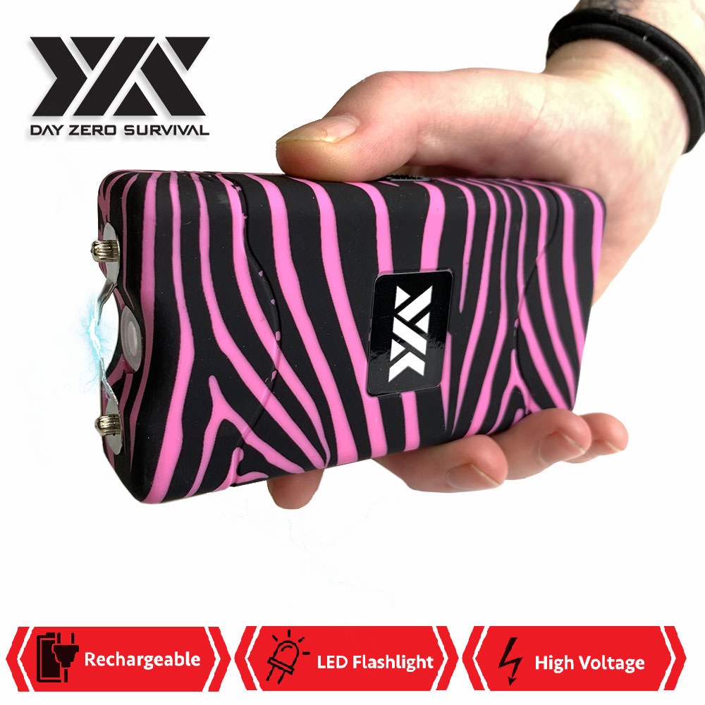 DZS 10 Million Volt Self Defense Pink Zebra Print Stun Gun Rechargeable - Tophatter's Army Products & Self Defense Collectible Weapons - Tophatter Daily Deals