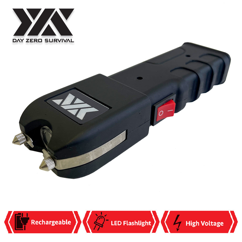 DZS Black Stun Gun Heavy Duty Rechargeable with LED Flashlight - Tophatter's Guns'N'Weapons Store Collectible Weapons - Tophatter Daily Deals
