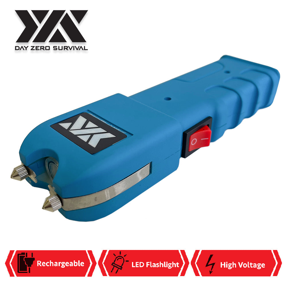 DZS Blue Stun Gun Heavy Duty Rechargeable with LED Flashlight - Tophatter's Army Products & Self Defense Collectible Weapons - Tophatter Daily Deals