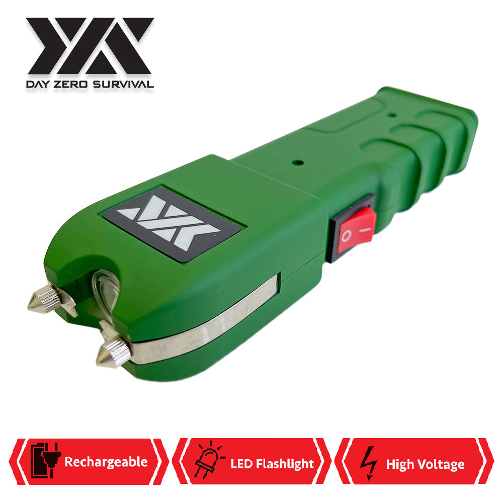 DZS Green Stun Gun Heavy Duty Rechargeable with LED Flashlight Collectible Weapons - Tophatter Daily Deals