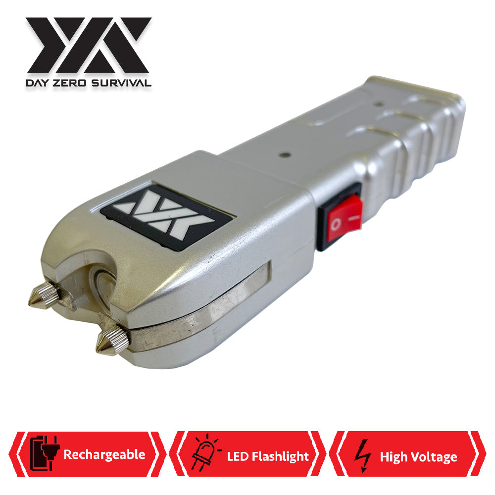 DZS Silver Stun Gun Heavy Duty Rechargeable with LED Flashlight - Tophatter's Guns'N'Weapons Store Collectible Weapons - Tophatter Daily Deals