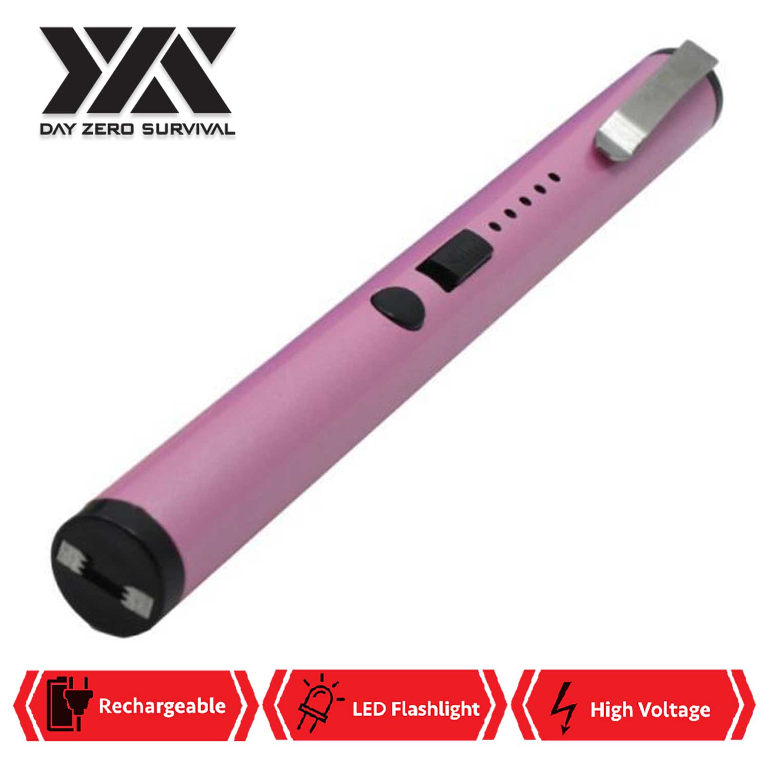DZS Small Pen Sized 6 Inches Rechargeable Stun Gun Pink - Tophatter's Guns'N'Weapons Store Collectible Weapons - Tophatter Daily Deals