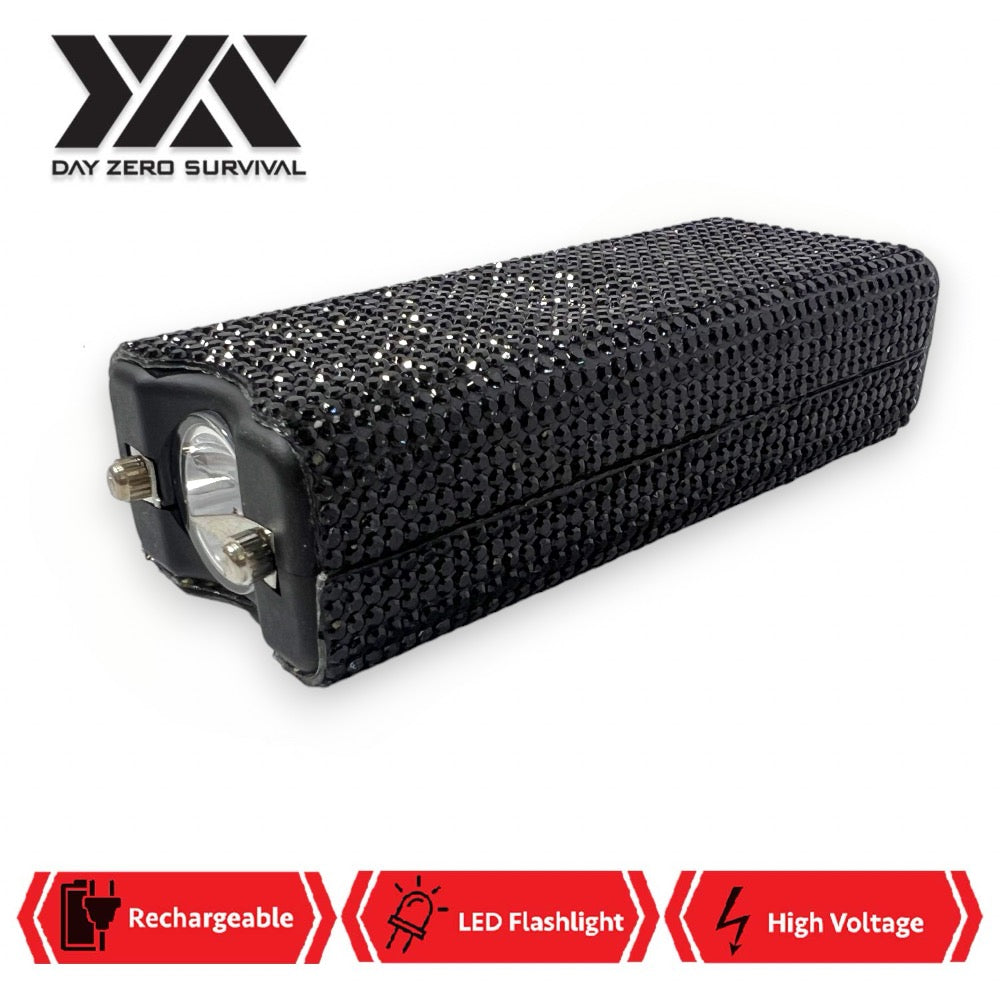 Black Rhinestone DZS Rechargeable Self Defense Mini Bling Stun Gun Collectible Weapons - Tophatter Daily Deals