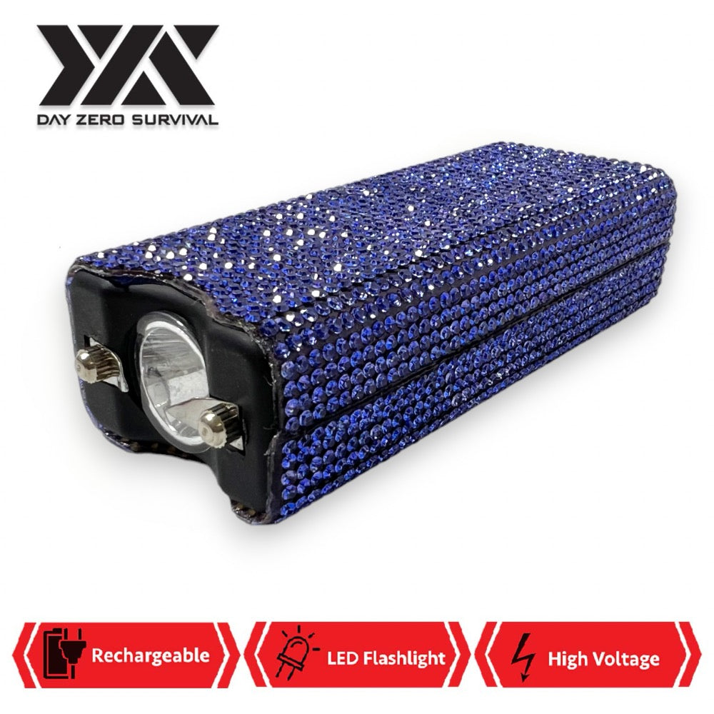 Blue Rhinestone DZS Rechargeable Self Defense Mini Bling Stun Gun Collectible Weapons - Tophatter Daily Deals
