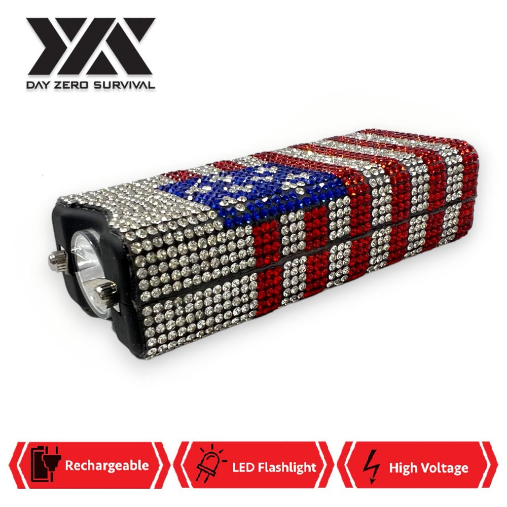 American Flag Rhinestone DZS Rechargeable Self Defense Mini Bling Stun Gun - Tophatter's Army Products & Self Defense Collectible Weapons - Tophatter Daily Deals