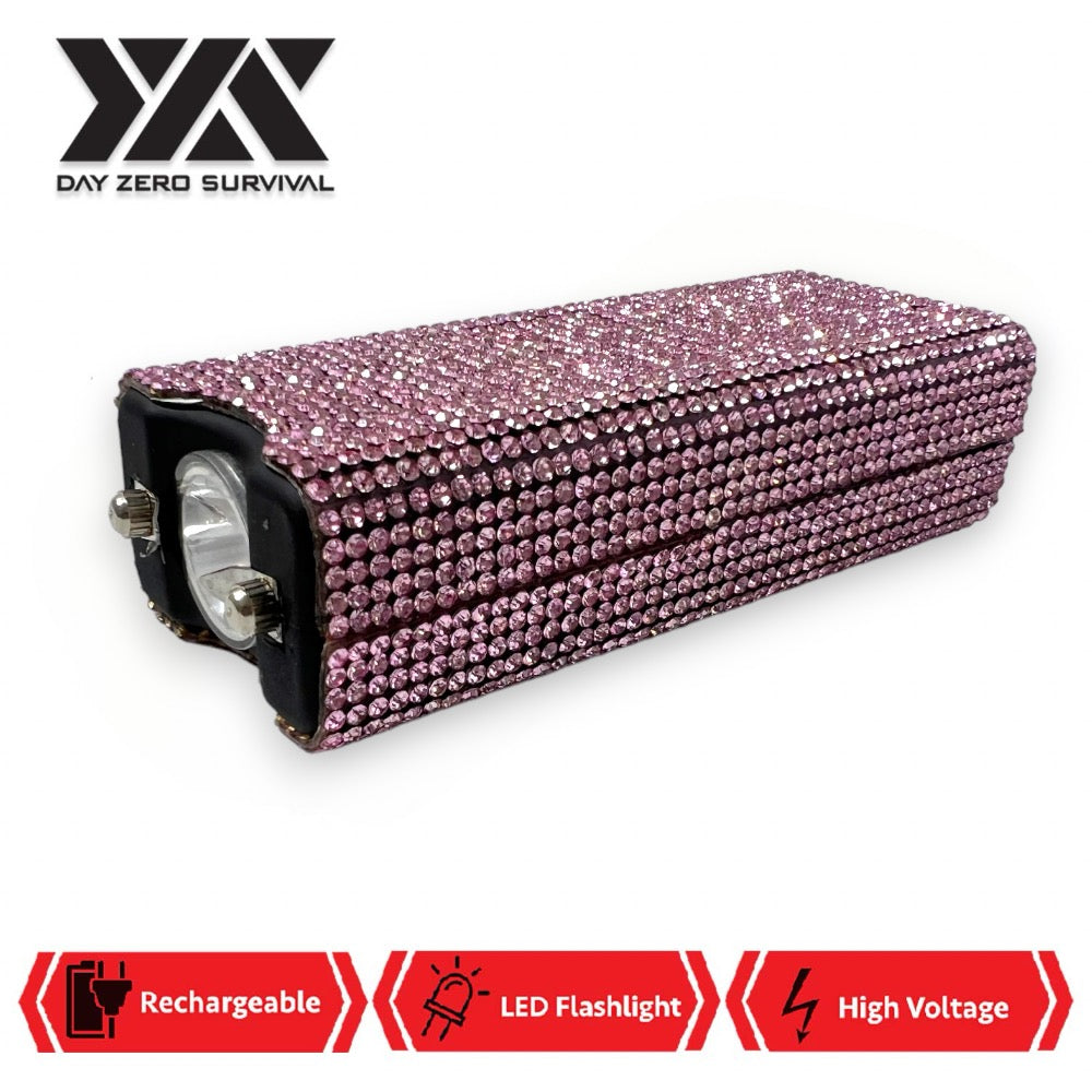 Pink Rhinestone DZS Rechargeable Self Defense Mini Bling Stun Gun Collectible Weapons - Tophatter Daily Deals