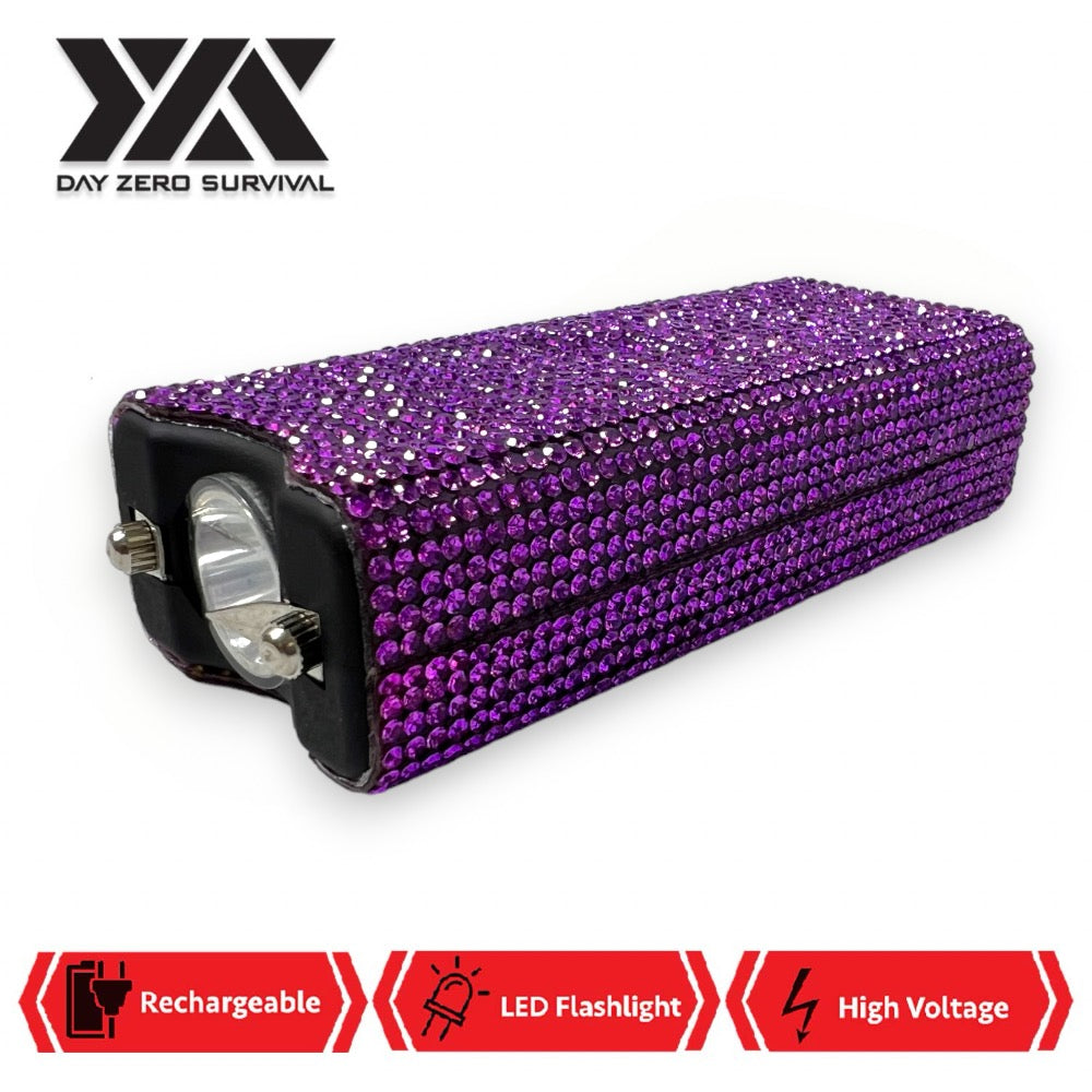 Purple Rhinestone DZS Rechargeable Self Defense Mini Bling Stun Gun - Tophatter's Army Products & Self Defense Collectible Weapons - Tophatter Daily Deals