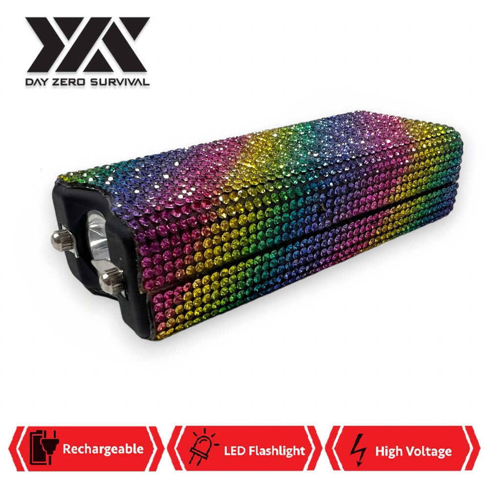 Rainbow Rain Rhinestone DZS Rechargeable Self Defense Mini Bling Stun Gun - Tophatter's Guns'N'Weapons Store Collectible Weapons - Tophatter Daily Deals