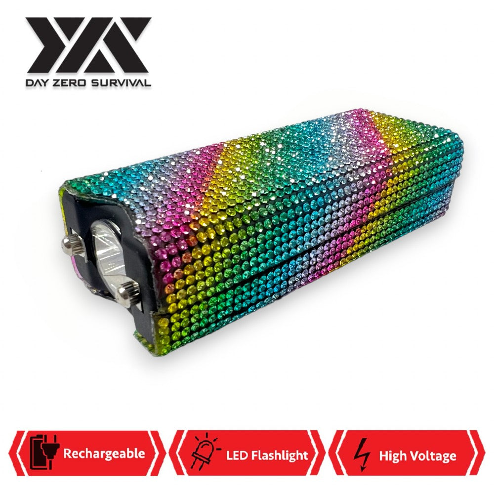 Rainbow Diagonals Rhinestone DZS Rechargeable Self Defense Mini Bling Stun Gun Collectible Weapons - Tophatter Daily Deals