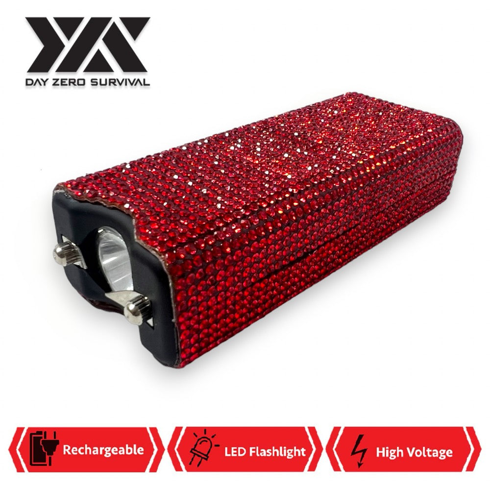 Red Rhinestone DZS Rechargeable Self Defense Mini Bling Stun Gun - Tophatter's Guns'N'Weapons Store Collectible Weapons - Tophatter Daily Deals