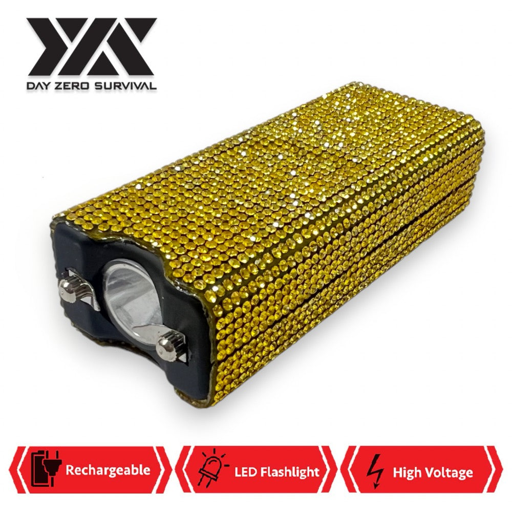 Yellow Rhinestone DZS Rechargeable Self Defense Mini Bling Stun Gun Collectible Weapons - Tophatter Daily Deals