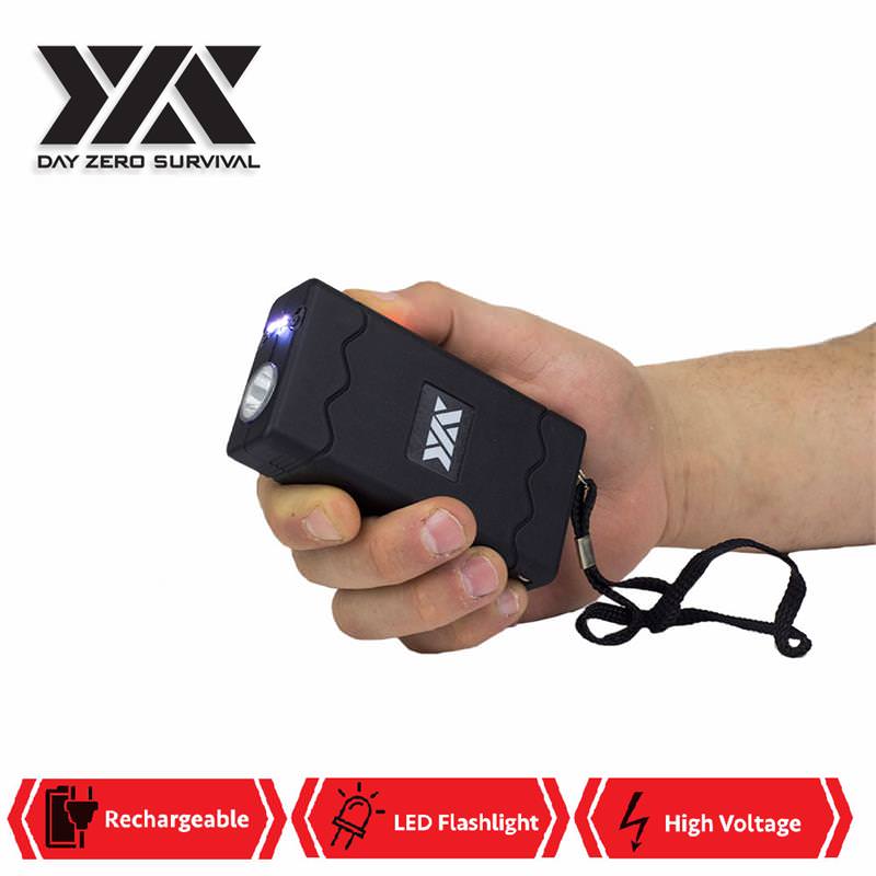 DZS Rechargeable Black Stun Gun with Safety Disable Pin LED Flashlight - Tophatter's Guns'N'Weapons Store Collectible Weapons - Tophatter Daily Deals