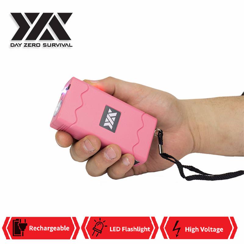 DZS Rechargeable Pink Stun Gun with Safety Disable Pin LED Flashlight - TOPHATTER'S ARMORY DEALS Collectible Weapons - Tophatter Daily Deals
