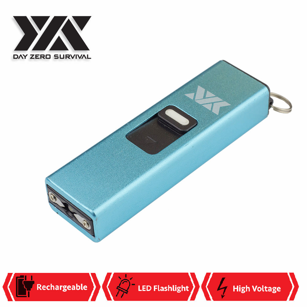 DZS Rechargeable Micro USB Self Defense Blue Stun Gun With LED Light Collectible Weapons - Tophatter Daily Deals