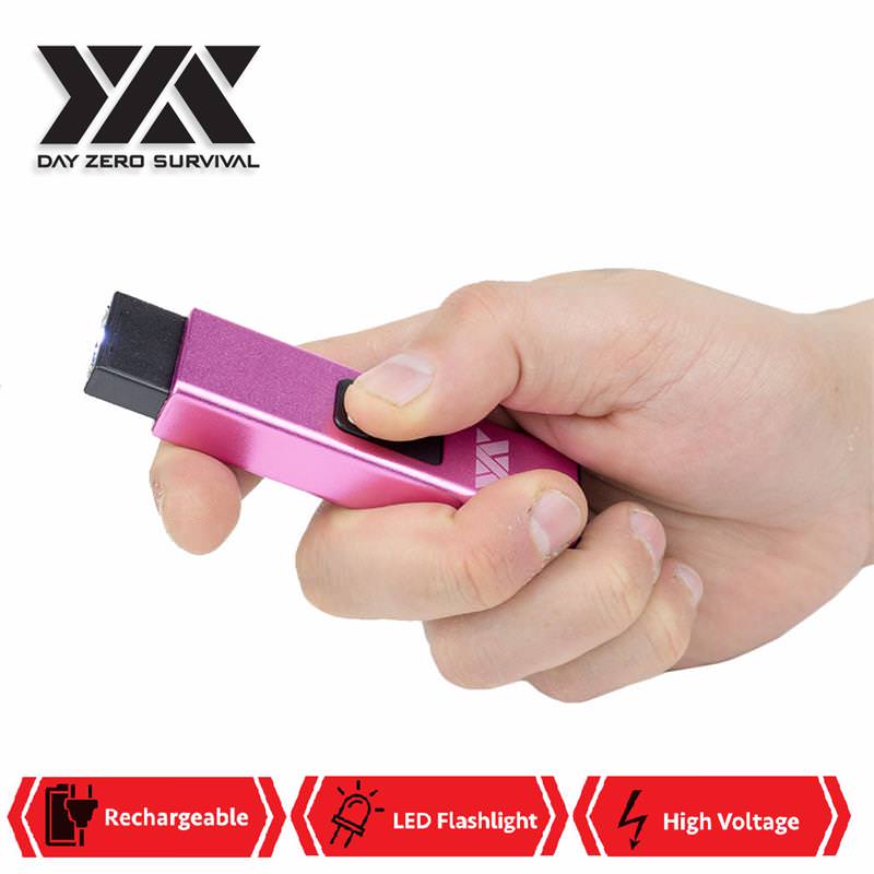 DZS Rechargeable Micro USB Self Defense Pink Stun Gun With LED Light Collectible Weapons - Tophatter Daily Deals