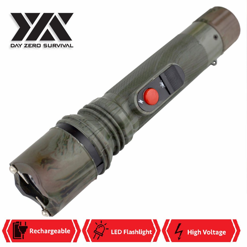 DZS Powerful 10 Million Volt LED Flashlight Stun Gun Rechargeable Camo - TOPHATTER'S ARMORY DEALS Collectible Weapons - Tophatter Daily Deals