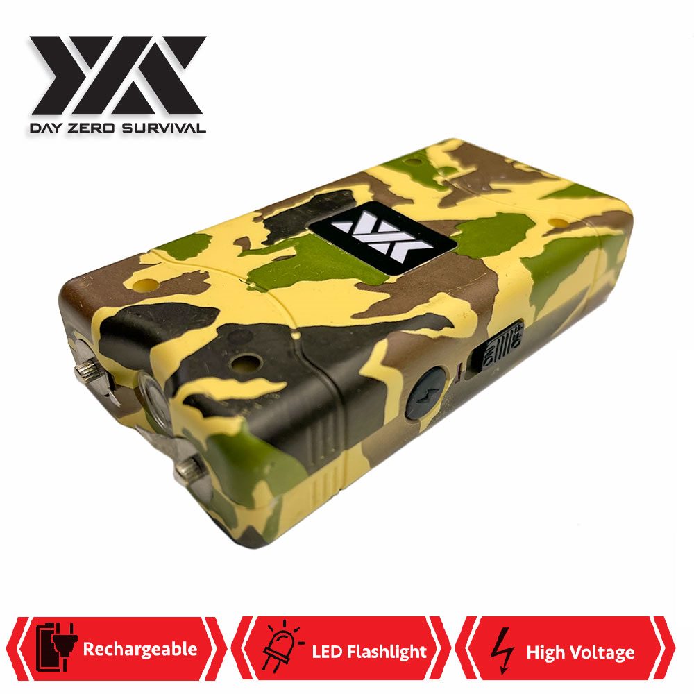 DZS 10 Million Volt Self Defense Camo Stun Gun Rechargeable LED FlashLight Collectible Weapons - Tophatter Daily Deals