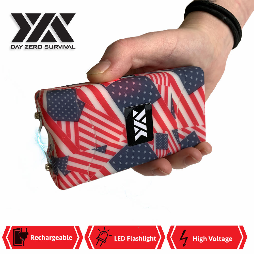 DZS 10 Million Volt Self Defense American Flag Print Stun Gun Rechargeable - Tophatter's Guns'N'Weapons Store Collectible Weapons - Tophatter Daily Deals