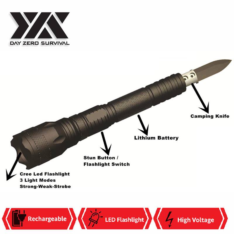 Outdoor Camping Rechargeable Stun Gun, FlashLight, Compass, Hidden Dagger - Tophatter's Guns'N'Weapons Store Collectible Weapons - Tophatter Daily Deals