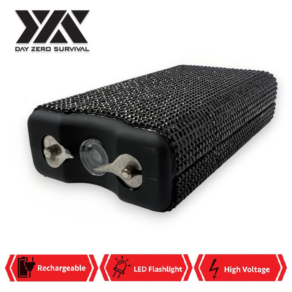 Black Rhinestone DZS 10 Million Volt Self Defense Bling Stun Gun Collectible Weapons - Tophatter Daily Deals