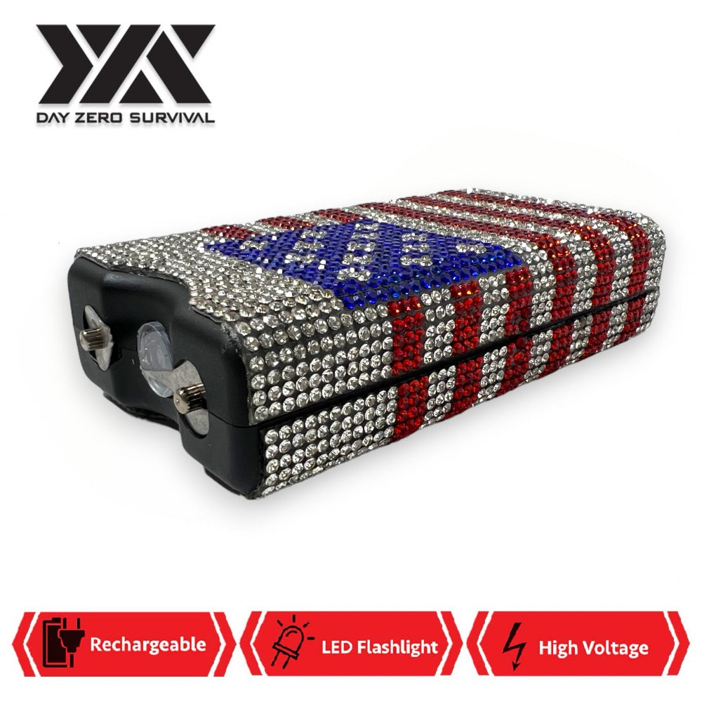 American Flag Rhinestone DZS 10 Million Volt Self Defense Bling Stun Gun - Tophatter's Guns'N'Weapons Store Collectible Weapons - Tophatter Daily Deals
