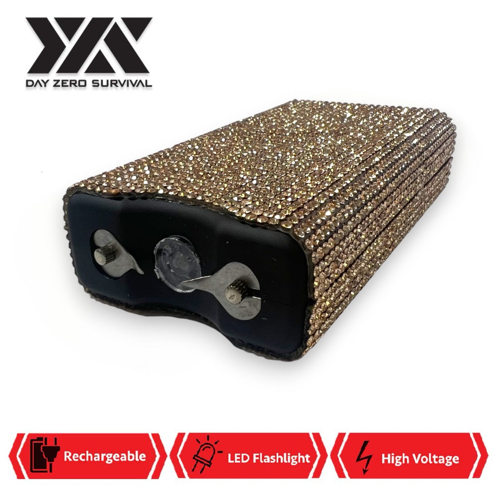 Golden Rhinestone DZS 10 Million Volt Self Defense Bling Stun Gun - TOPHATTER'S ARMORY DEALS Collectible Weapons - Tophatter Daily Deals