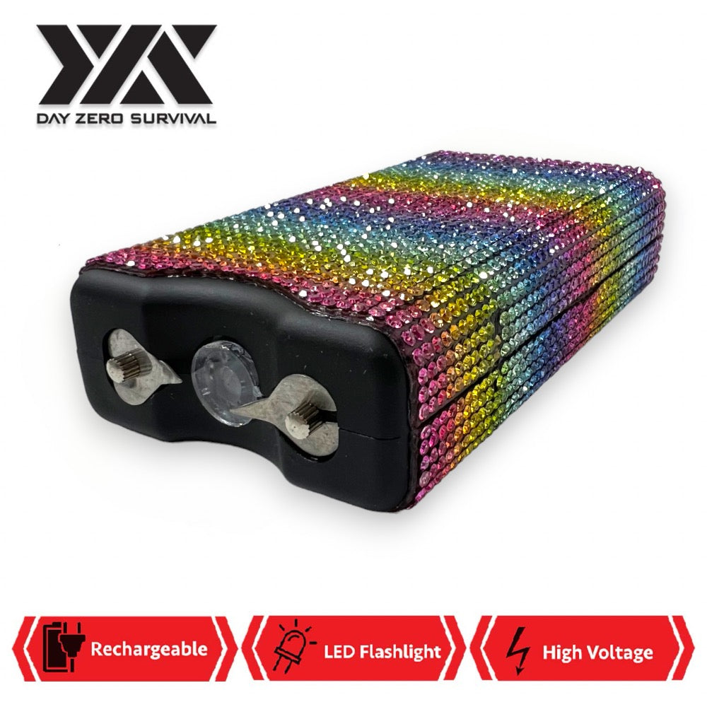 Rainbow Stripes DZS 10 Million Volt Self Defense Bling Stun Gun - TOPHATTER'S ARMORY DEALS Collectible Weapons - Tophatter Daily Deals