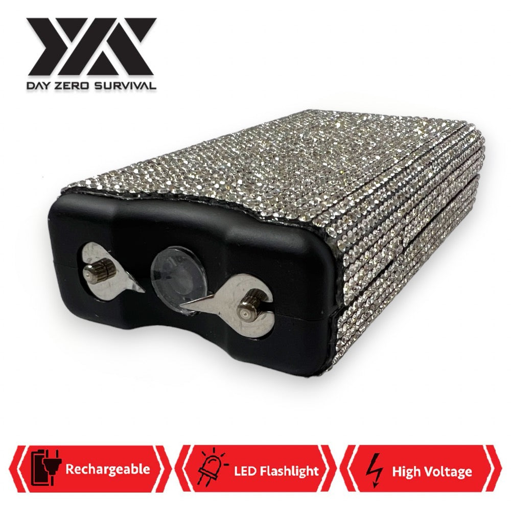 Silver Rhinestone DZS 10 Million Volt Self Defense Bling Stun Gun - Tophatter's Guns'N'Weapons Store Collectible Weapons - Tophatter Daily Deals