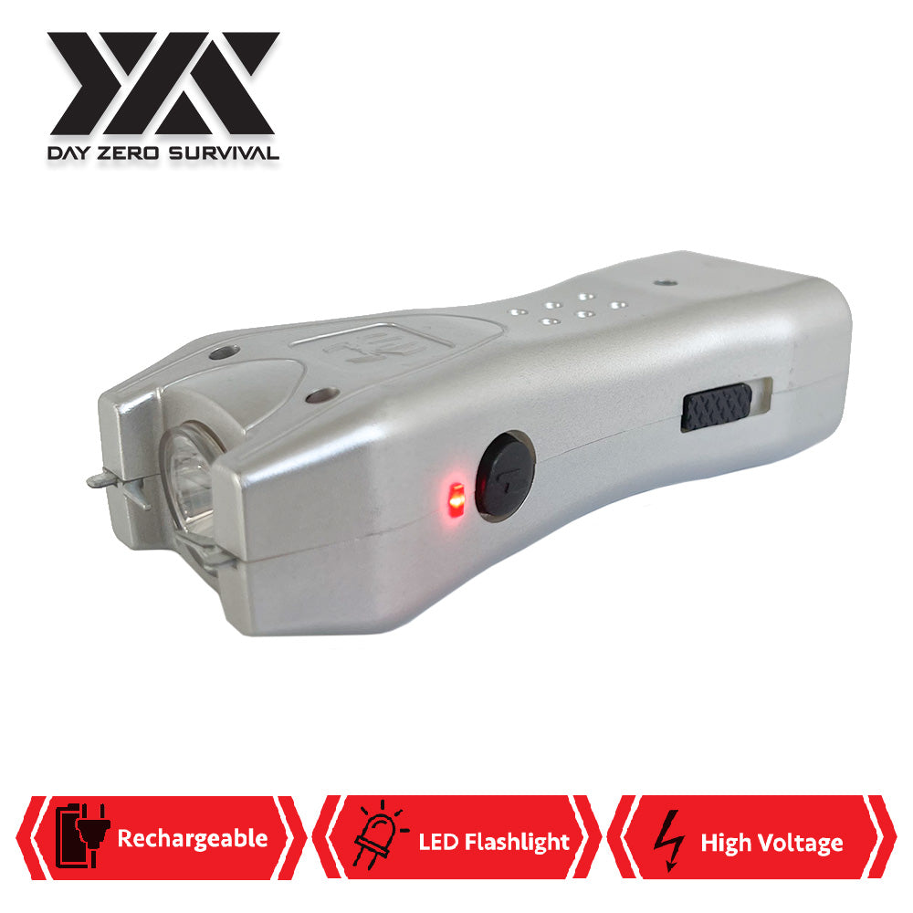 DZS Silver Slim Mini Rechargeable Stun Gun with LED Light - TOPHATTER'S ARMORY DEALS Collectible Weapons - Tophatter Daily Deals