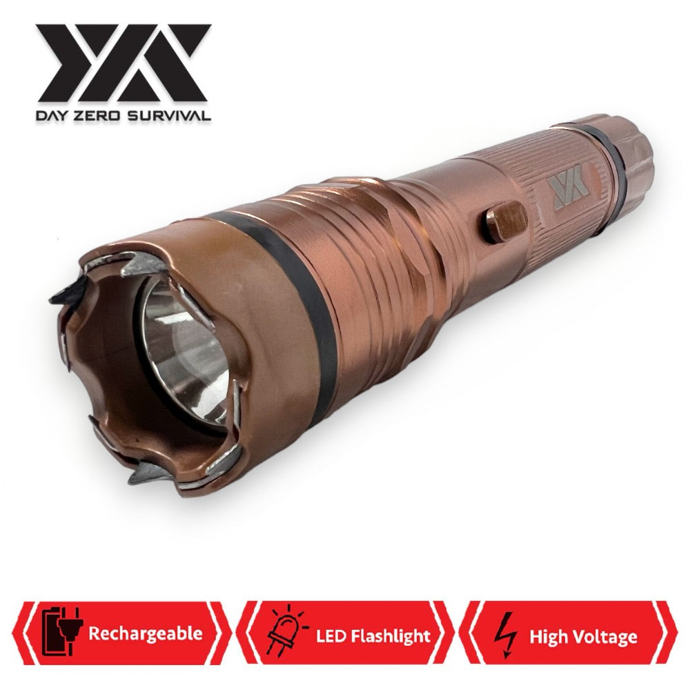 DZS Elite Force Stun Gun All Metal 10 Million Volt Rechargeable + LED Flashlight - Brown - Tophatter's Army Products & Self Defense Collectible Weapons - Tophatter Daily Deals