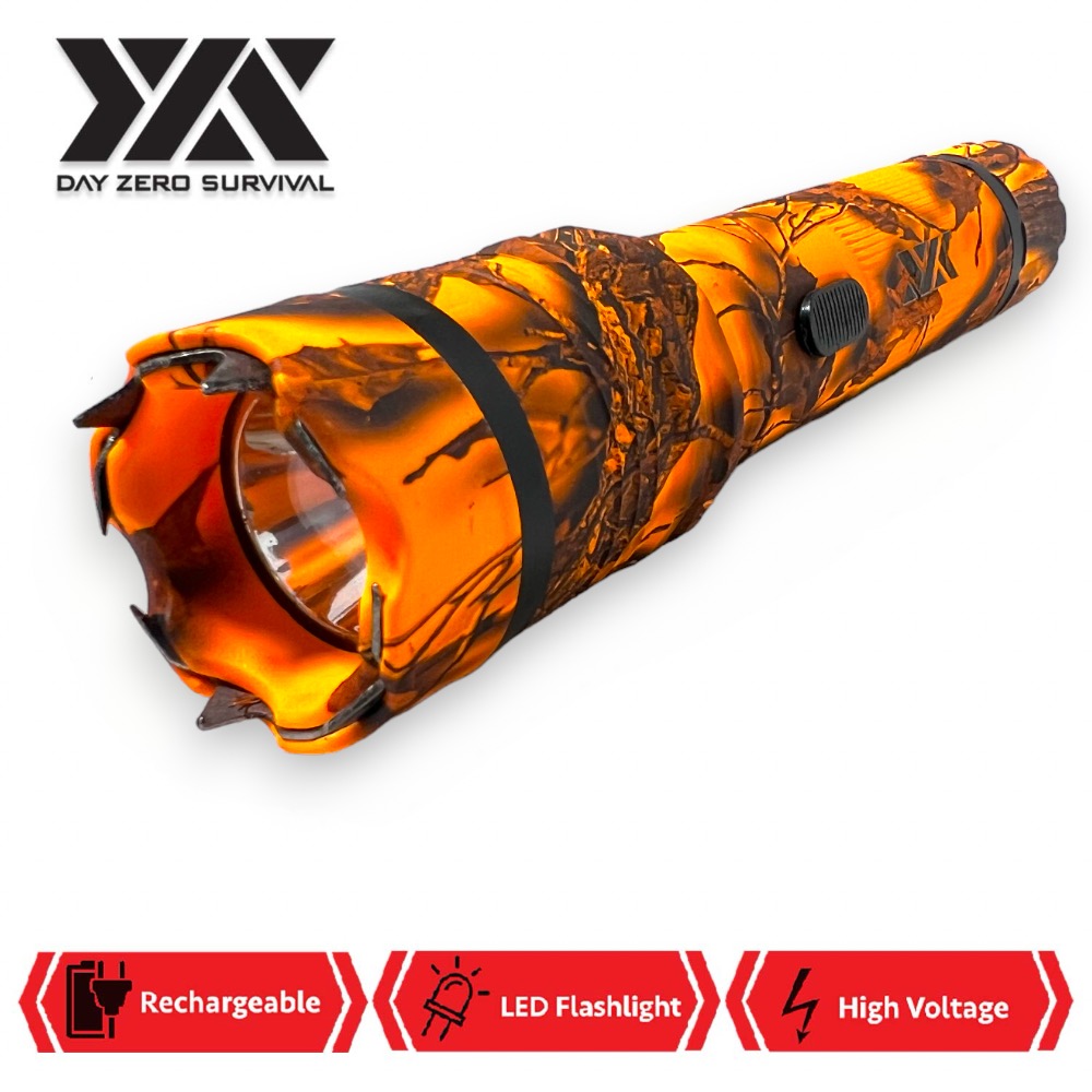 DZS Elite Force Orange Camo Stun Gun All Metal 10 Million Volt Rechargeable + LED Flashlight Collectible Weapons - Tophatter Daily Deals