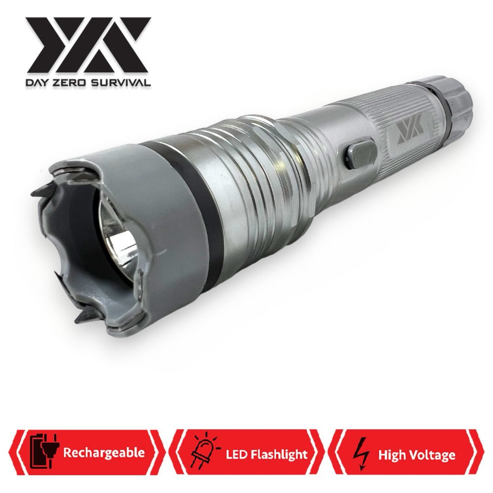 DZS Elite Force Stun Gun All Metal 10 Million Volt Rechargeable + LED Flashlight - Silver - Tophatter's Guns'N'Weapons Store Collectible Weapons - Tophatter Daily Deals