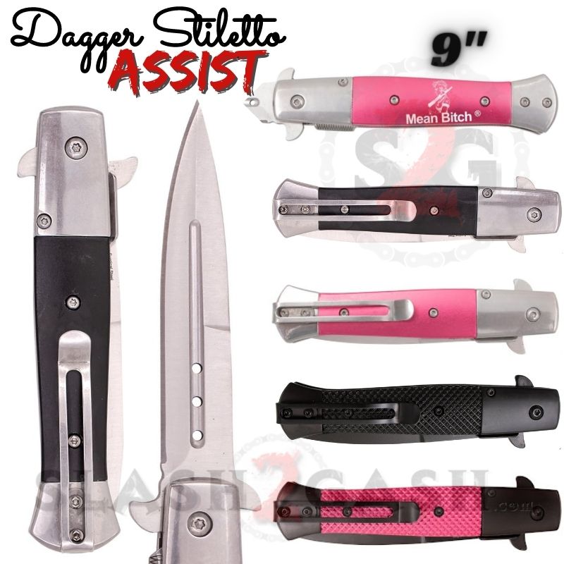 Dagger Stiletto Spring Assisted Knife Italian Style 9" - Asst. colors Knife-Assist - Tophatter Daily Deals