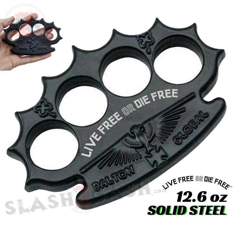Dalton Global Brass Knuckles Live Free or Die Free Paperweight - Black Belt Buckle - Tophatter Daily Deals