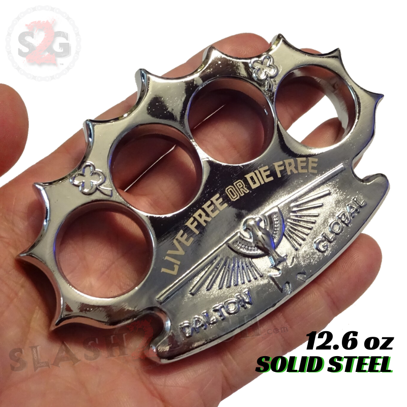 Dalton Global Brass Knuckles Live Free or Die Free Paperweight - Silver Belt Buckle - Tophatter Daily Deals