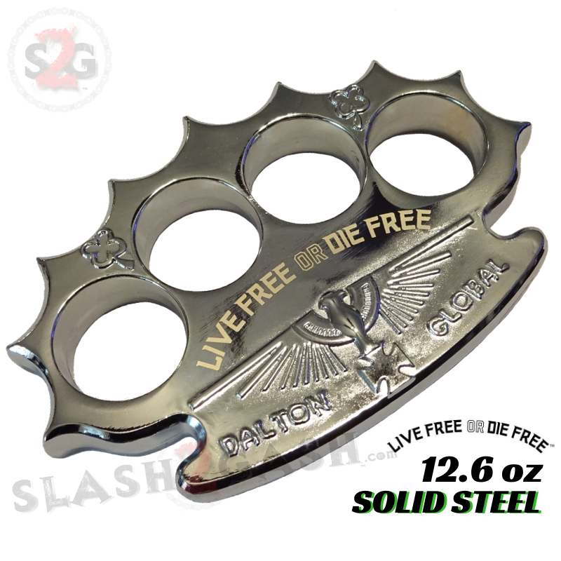 Dalton Global Brass Knuckles Live Free or Die Free Paperweight - Silver Belt Buckle - Tophatter Daily Deals