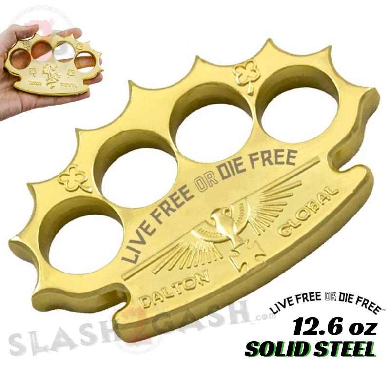 Dalton Global Brass Knuckles Live Free or Die Free Paperweight - Gold Belt Buckle - Tophatter Daily Deals