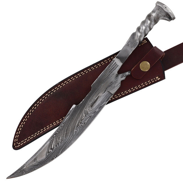 Damascus Steel Collectable Railroad Spike Knife with Leather Sheath Knives - Tophatter Daily Deals