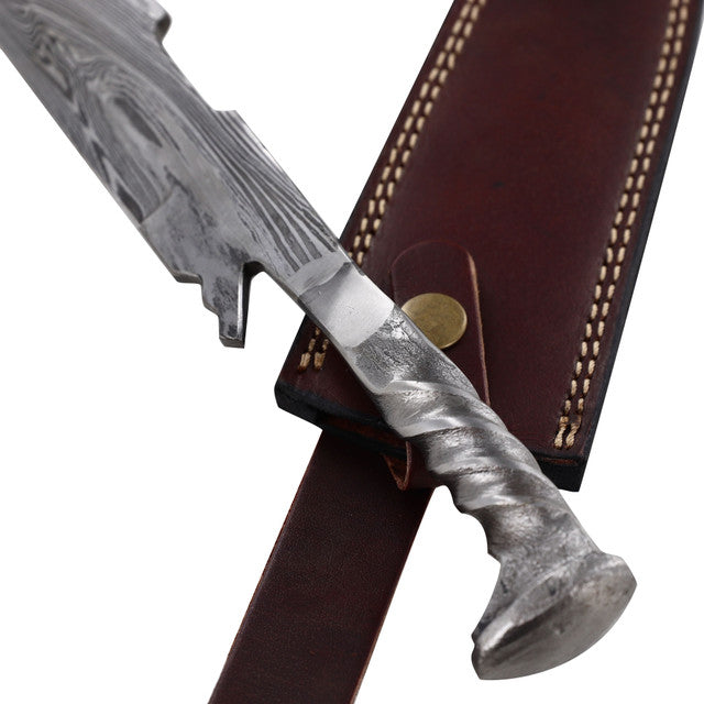 Damascus Steel Collectable Railroad Spike Knife with Leather Sheath Knives - Tophatter Daily Deals