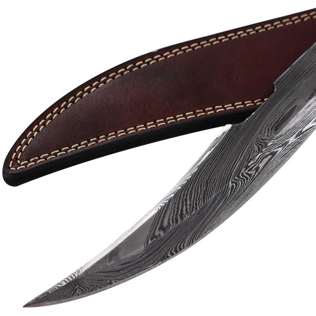 Damascus Steel Collectable Railroad Spike Knife with Leather Sheath Knives - Tophatter Daily Deals