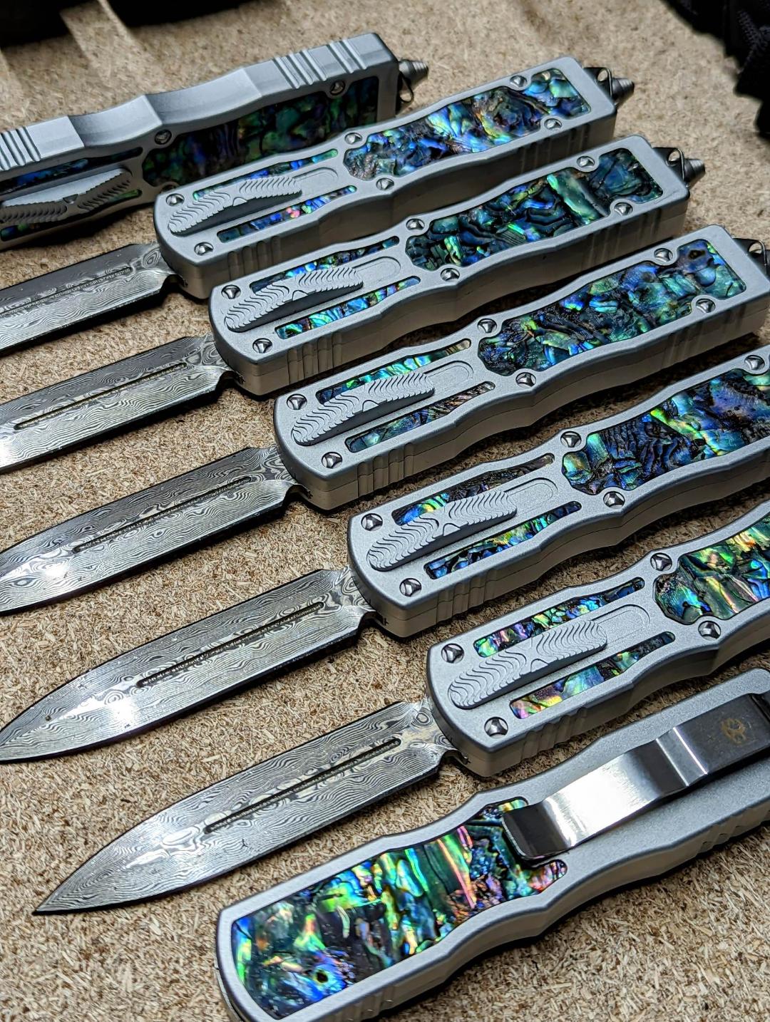 Small Prototype OTF Knife REAL Damascus Dagger S2G Tactical - Abalone Abalone - Double Edge Plain Knife-OTF - Tophatter Daily Deals