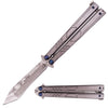 Damascus Butterfly Knife Gun Metal Balisong w/ Bearings - Reverse Tanto Knife-Balisong - Tophatter Daily Deals