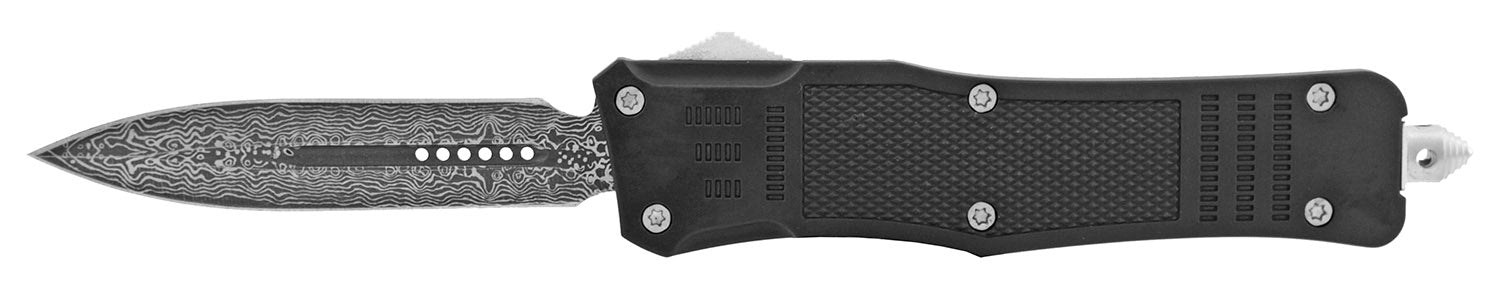 Damascus Etched Commando OTF Knife D/A Auto Switchblade - Asst. Silver - Double Edge Knife-OTF - Tophatter Daily Deals