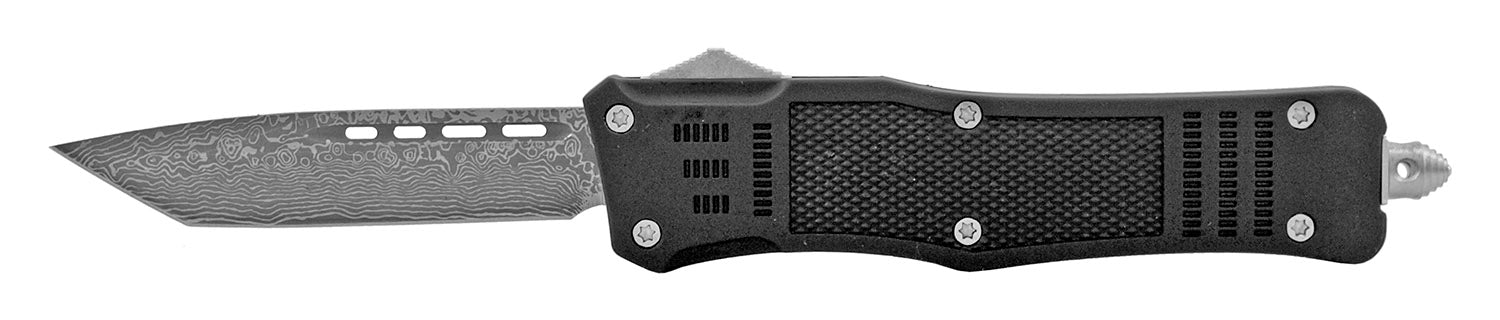 Damascus Etched Commando OTF Knife D/A Auto Switchblade - Asst. Silver - Tanto Knife-OTF - Tophatter Daily Deals